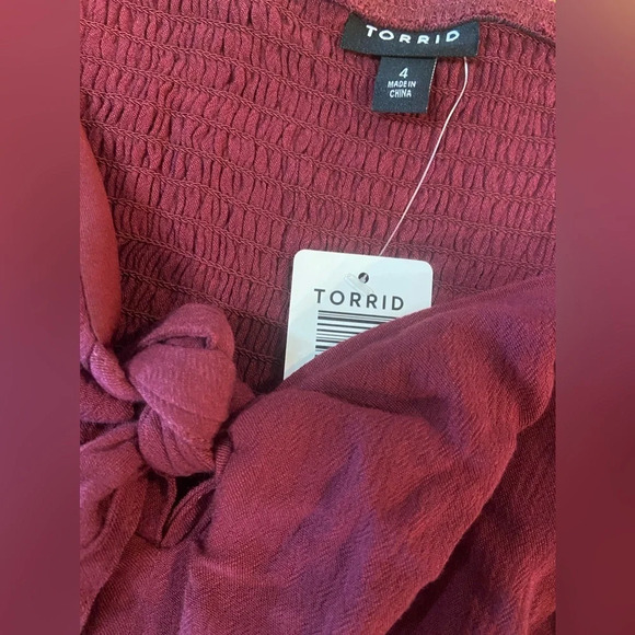 TORRID 3/4 Sleeve Zinfandel Red Blouse Tie Back and Front Plus Size 4X NWT - Picture 6 of 9